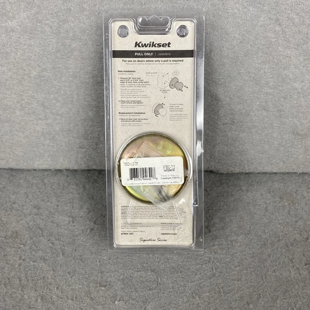 Kwikset Inactive Door‎ Handle Pull Only 788CN 3 CP Signature Series Brass NEW!!